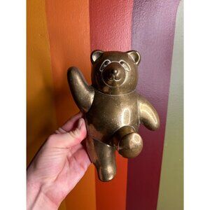 Vintage brass teddy bear figurine wall hook hanger cute kids children’s